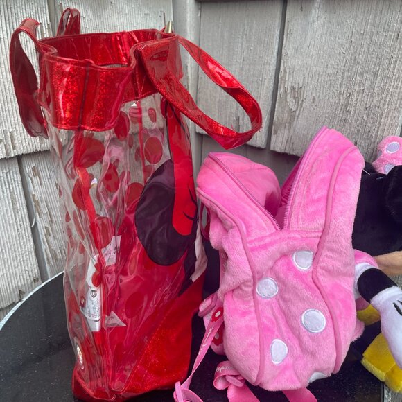 Minnie Mouse Disney Bag Set Clear Tote and Plush Backpack With Doll - Picture 6 of 7